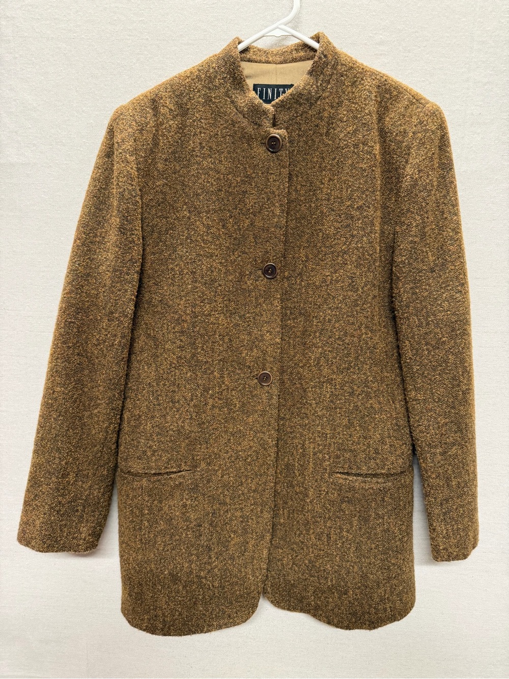 Finity Mandarin Collar Wool Blend Peacoat - size 8